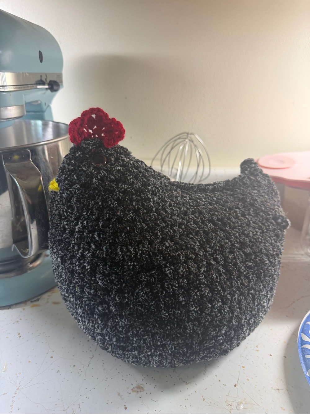 Handmade crochet Plush Black Chicken with Red Comb